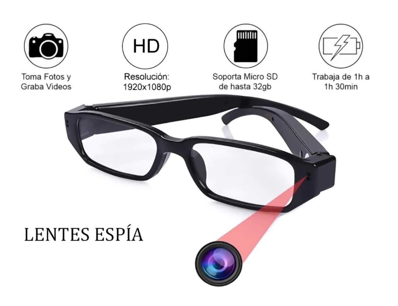 Lentes camara Espia 1080p - Graba Audio Y Video | Latino Seguridad